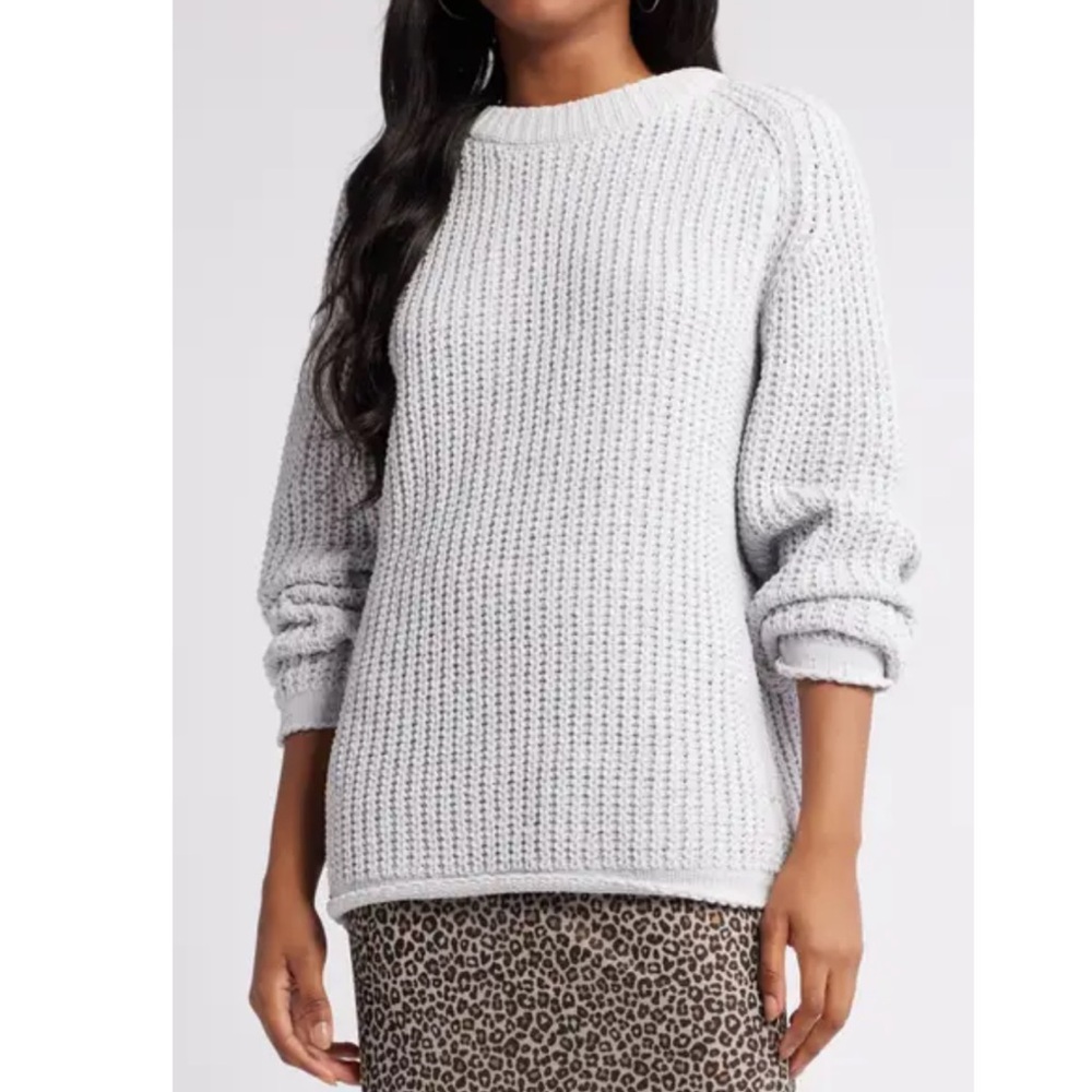 Nordstrom Gray Crew Neck Sweater with Ribbed Knit